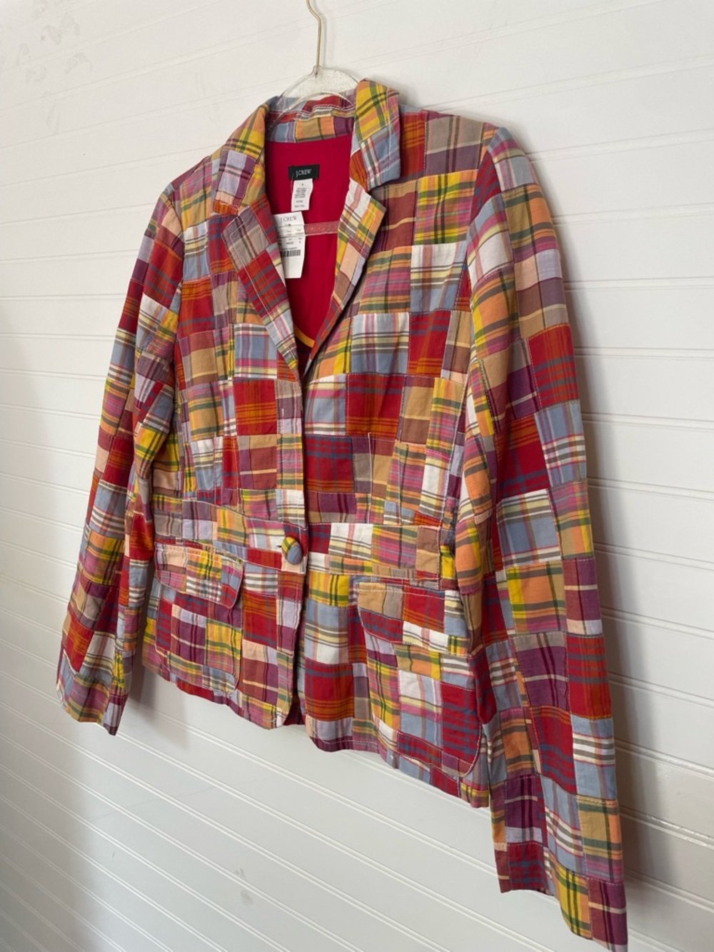 J.Crew Madras Multicolor Plaid Patch Jacket Blazer NEW Size 6 Cotton Preppy - Picture 2 of 7